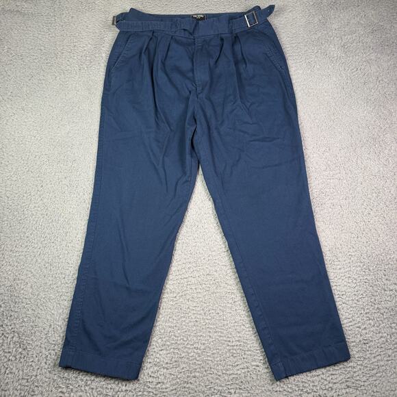 Todd Snyder Cotton Gurkha Trouser Pants Mens 34x27 Navy Blue Belted Pleated - Picture 2 of 10